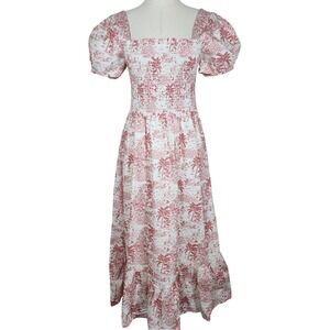 Maison Me Women's Dress Medium Red‎ Toile Puff Sleeve Midi Cottagecore